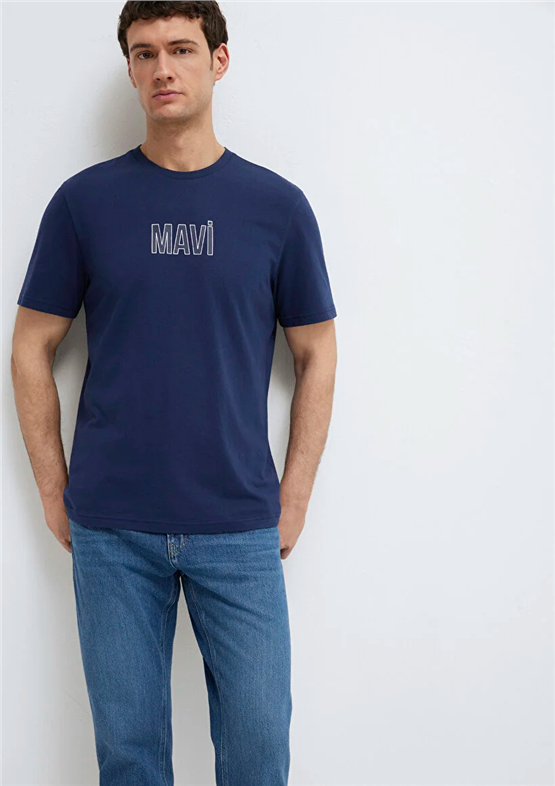 Mavı M0613186-70758 Derın Lacıvert Erkek Regular Mavı Baskılı T-Shırt