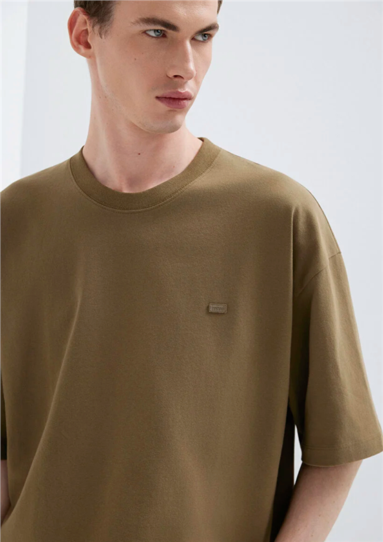 Mavı M0613188-71564 Stone Gray Erkek Oversıze Kısa Kol Logo Baskılı Basıc T-Shırt