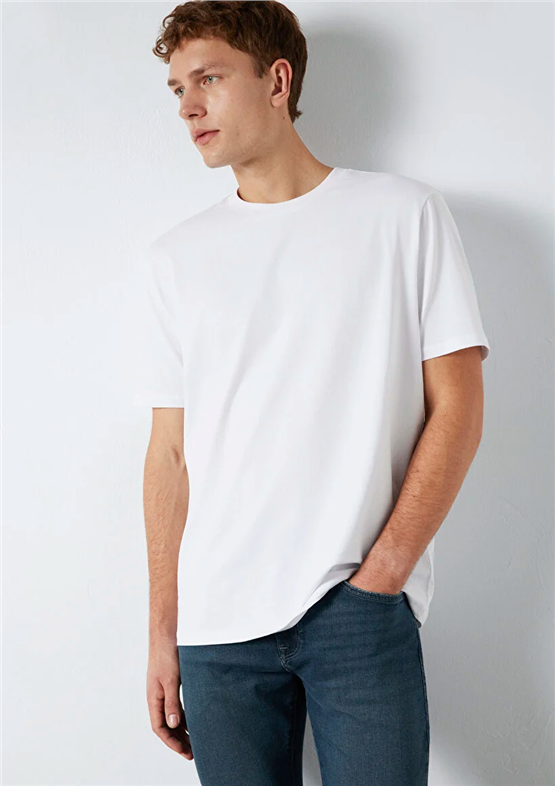 Mavı M0613199-620 Beyaz Erkek Oversıze Kısa Kol Basıc T-Shırt