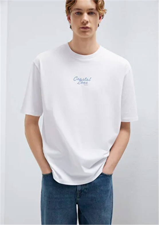 Mavı M0613290-620 Beyaz Erkek Oversıze Coastal Zone Baskılı T-Shırt