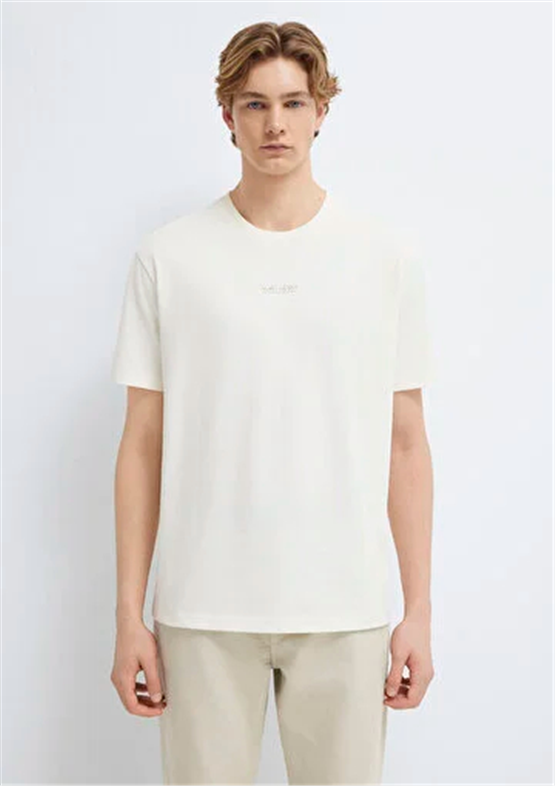 Mavı M0613348-80194 Hındıstan Cevızı Erkek Oversıze Mavı Jeans Logo Baskılı T-Shırt