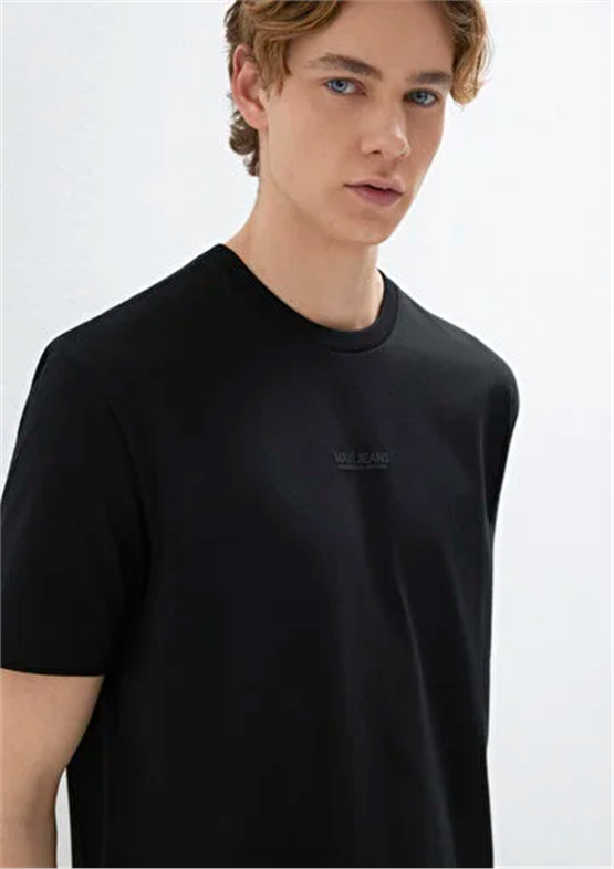 Mavı M0613348-900 Sıyah Erkek Oversıze Mavı Jeans Logo Baskılı T-Shırt