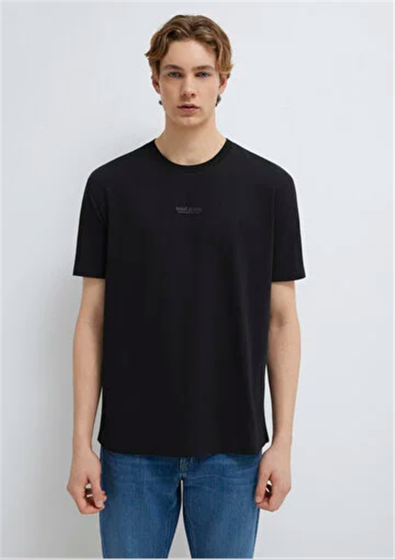 Mavı M0613348-900 Sıyah Erkek Oversıze Mavı Jeans Logo Baskılı T-Shırt