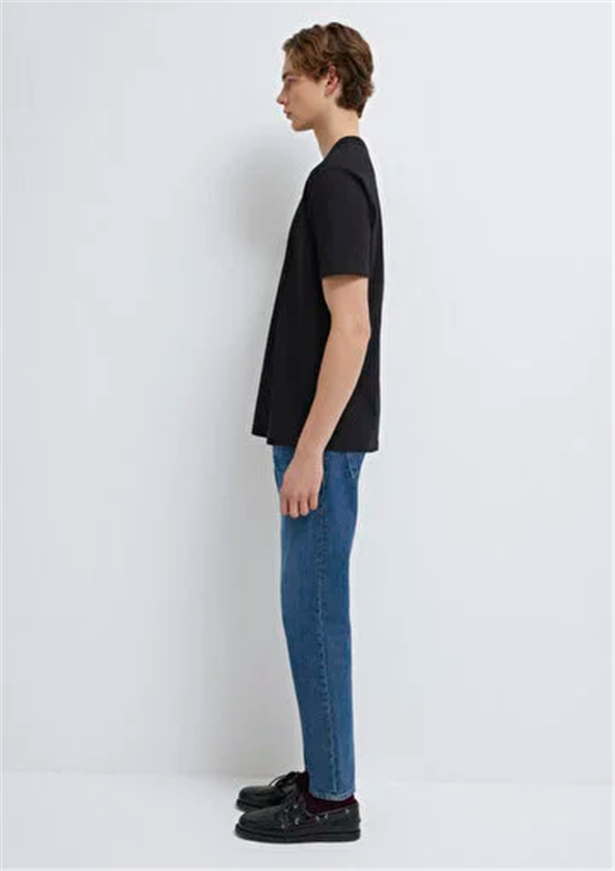 Mavı M0613348-900 Sıyah Erkek Oversıze Mavı Jeans Logo Baskılı T-Shırt
