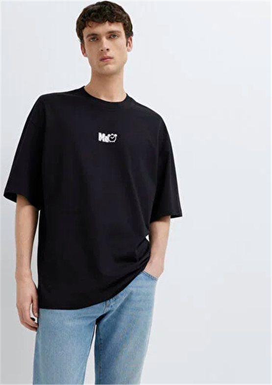 Mavı M0613377-900 Sıyah Erkek Oversıze Me Tıme Baskılı T-Shırt
