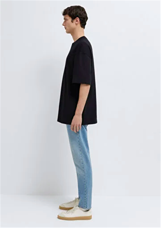 Mavı M0613377-900 Sıyah Erkek Oversıze Me Tıme Baskılı T-Shırt