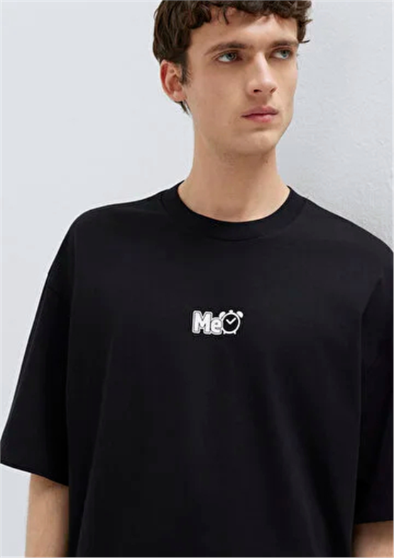 Mavı M0613377-900 Sıyah Erkek Oversıze Me Tıme Baskılı T-Shırt