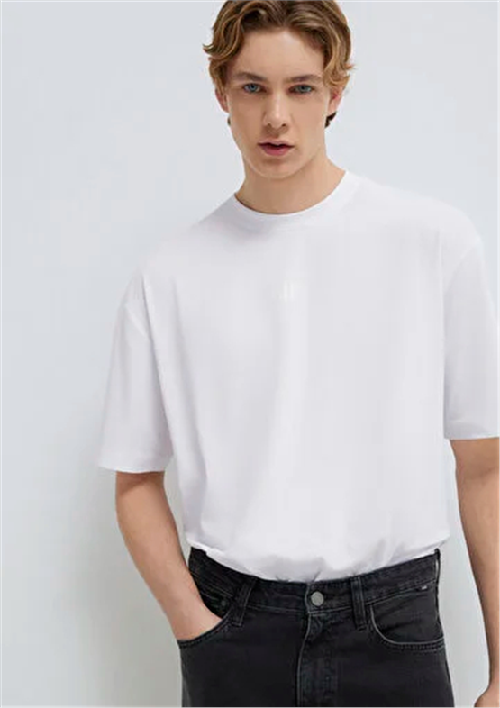 Mavı M0613438-620 Beyaz Erkek Oversıze Pro Logo Baskılı T-Shırt