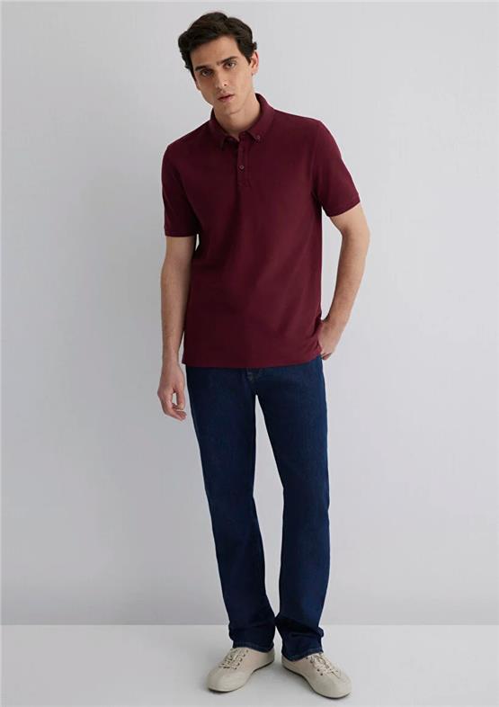 Mavı M063247-70394 Koyu Sarap Erkek Slım Polo Yaka T-Shırt