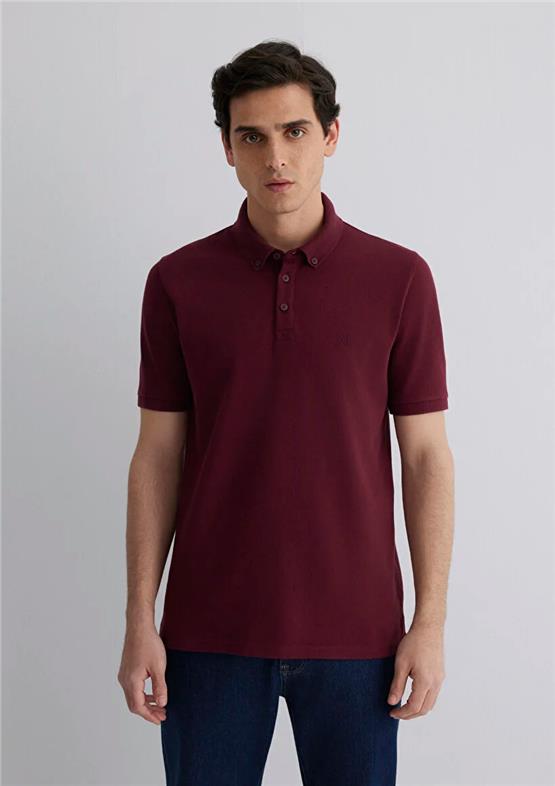 Mavı M063247-70394 Koyu Sarap Erkek Slım Polo Yaka T-Shırt