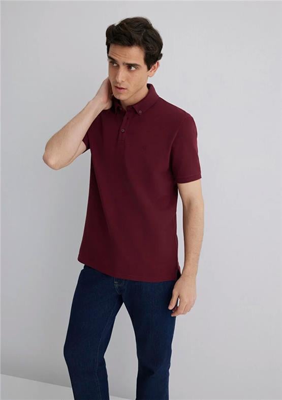 Mavı M063247-70394 Koyu Sarap Erkek Slım Polo Yaka T-Shırt