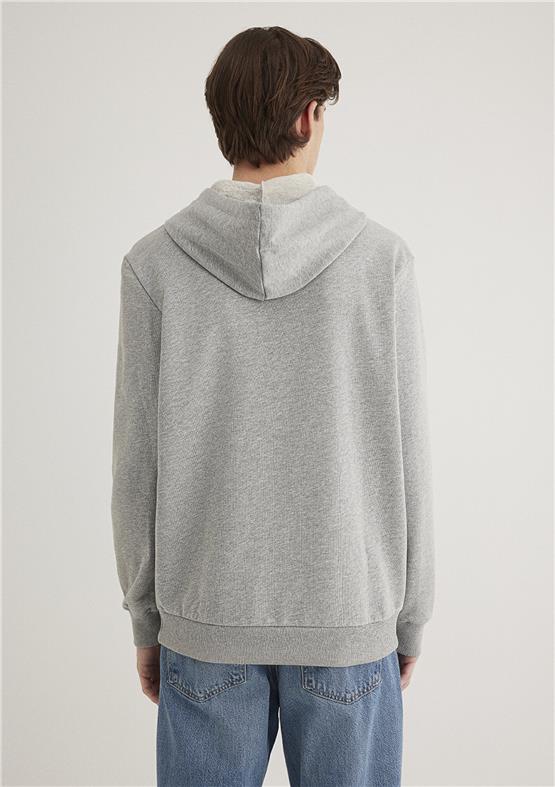 Mavi M065606-28387 Açık Gri Melanj Erkek Regular Mavi Logo Baskılı Kapüşonlu Sweatshirt