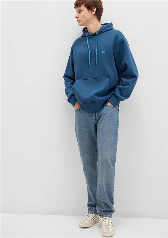 Mavı M065809-90609 Key Largo Erkek Kapusonlu Oversıze Basıc Sweatshırt