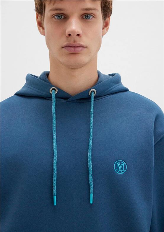 Mavı M065809-90609 Key Largo Erkek Kapusonlu Oversıze Basıc Sweatshırt