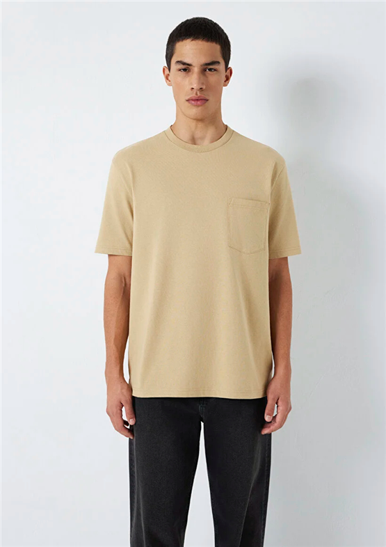 Mavı M066248-70204 Olıve Gray Erkek Oversıze Ceplı Basıc T-Shırt