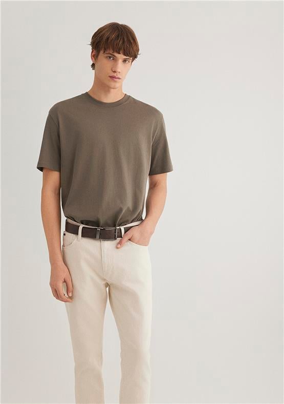 Mavı M066249-70376 Bungee Cord Erkek Loose Basıc Bısıklet Yaka T-Shırt