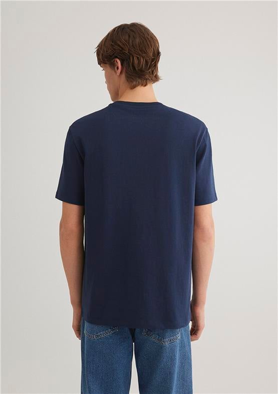 Mavı M066249-70497 Derın Lacıvert Erkek Loose Basıc Bısıklet Yaka T-Shırt