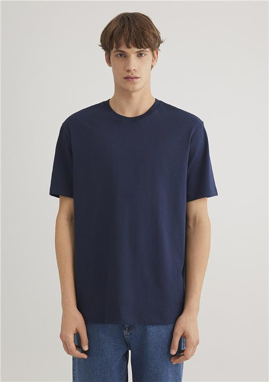 Mavı M066249-70497 Derın Lacıvert Erkek Loose Basıc Bısıklet Yaka T-Shırt