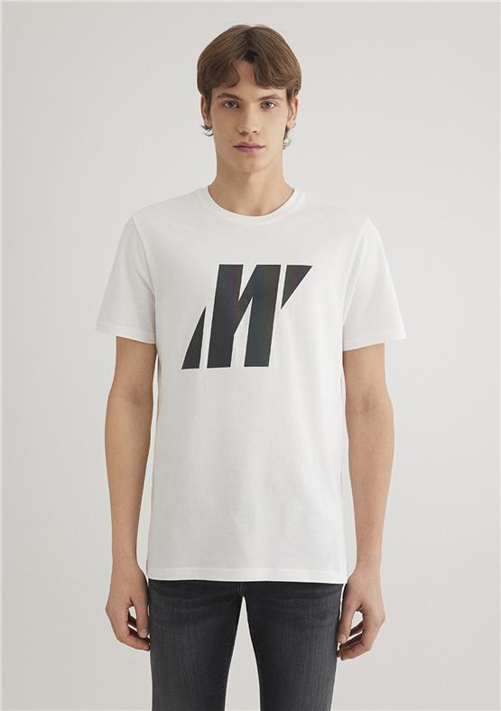 Mavi M066255-30701 Kırık Beyaz Erkek Regular Logo Baskılı T-Shirt