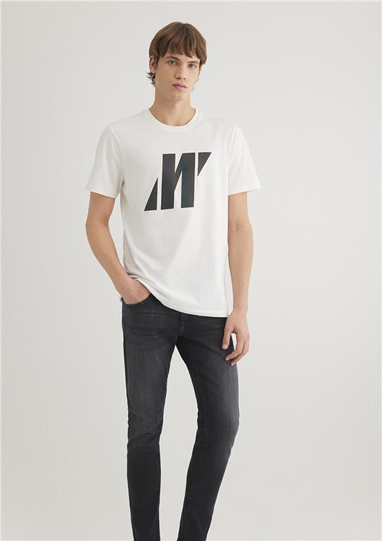 Mavi M066255-30701 Kırık Beyaz Erkek Regular Logo Baskılı T-Shirt