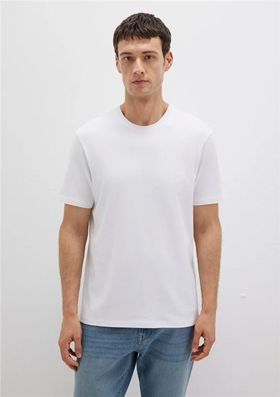 Mavı M066483-620 Beyaz Erkek Regular Kısa Kol Basıc T-Shırt