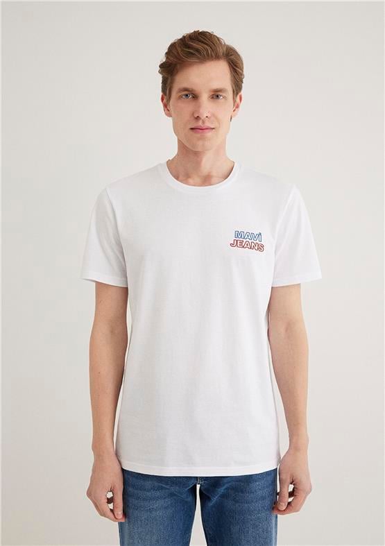 Mavi M066841-620 Beyaz Erkek Mavi Baskılı T-Shirt