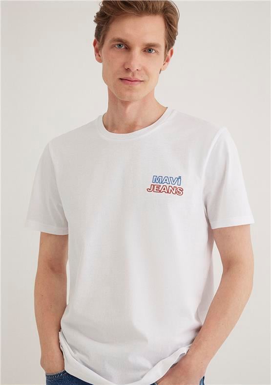 Mavi M066841-620 Beyaz Erkek Mavi Baskılı T-Shirt