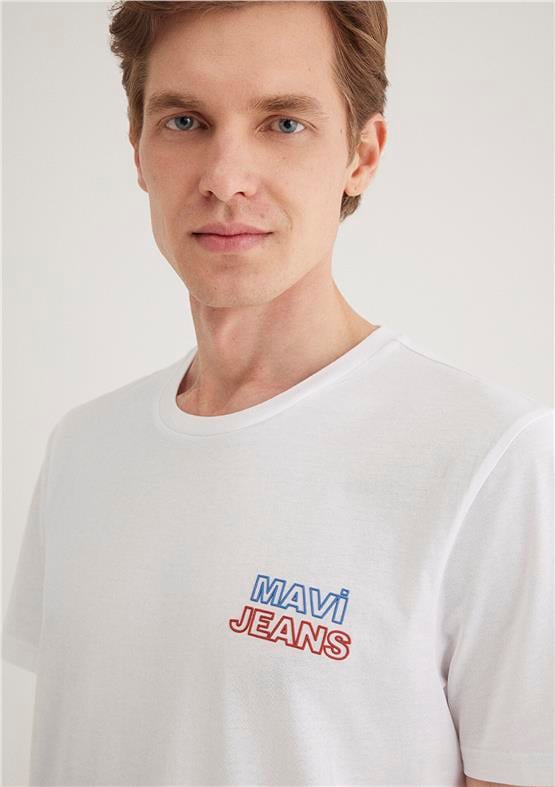 Mavi M066841-620 Beyaz Erkek Mavi Baskılı T-Shirt