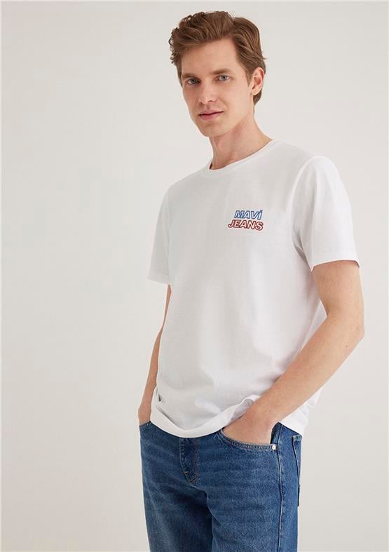 Mavi M066841-620 Beyaz Erkek Mavi Baskılı T-Shirt