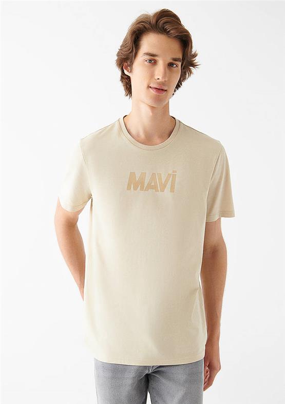 Mavi M066846-70322 Soluk Bej Erkek Mavi Baskılı T-Shirt