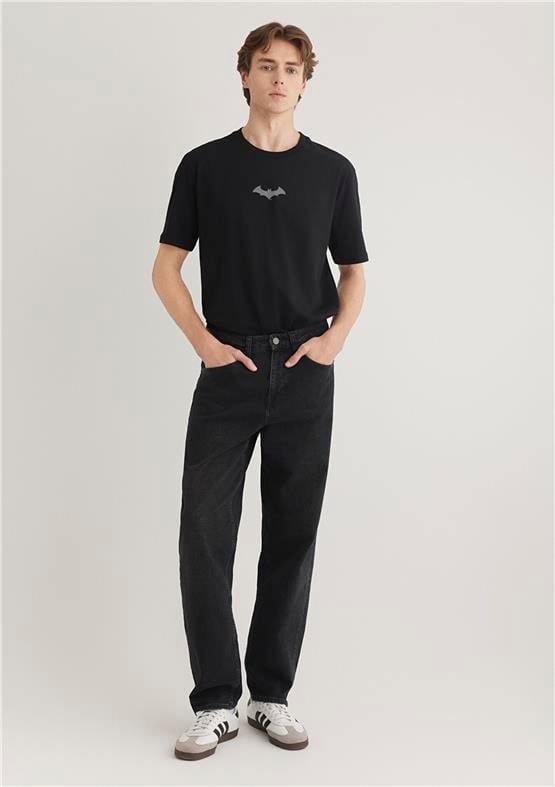 Mavi M066878-900 Siyah Erkek Batman Reflektor Baskılı T-Shirt