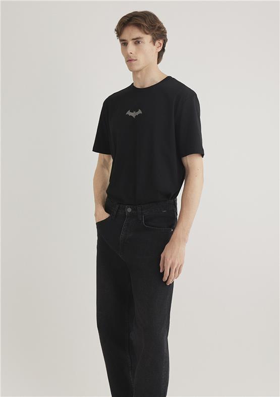Mavi M066878-900 Siyah Erkek Batman Reflektor Baskılı T-Shirt