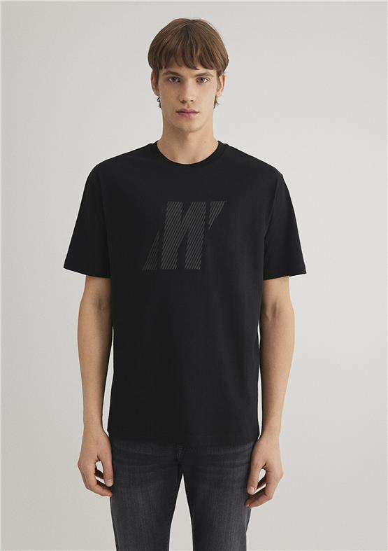 Mavi M067034-900 Siyah Erkek Loose Logo Baskılı T-Shirt