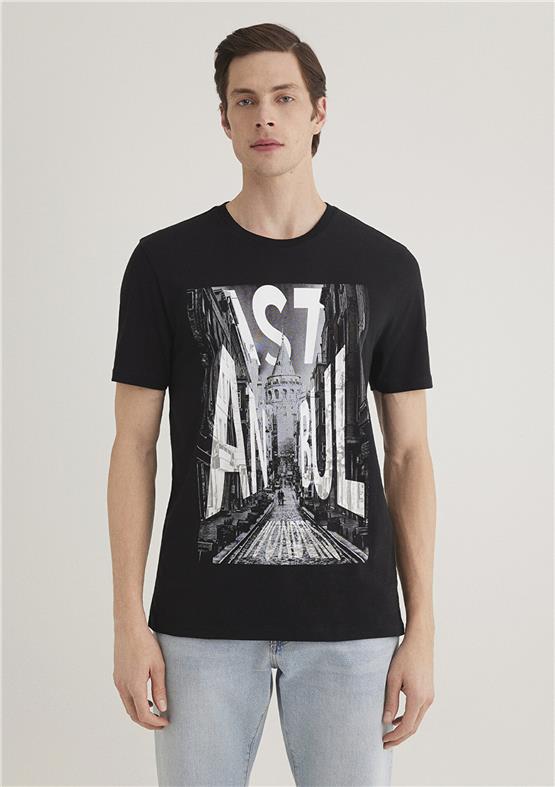 Mavi M067053-900 Siyah Erkek Regular Galata İstanbul Baskılı T-Shirt