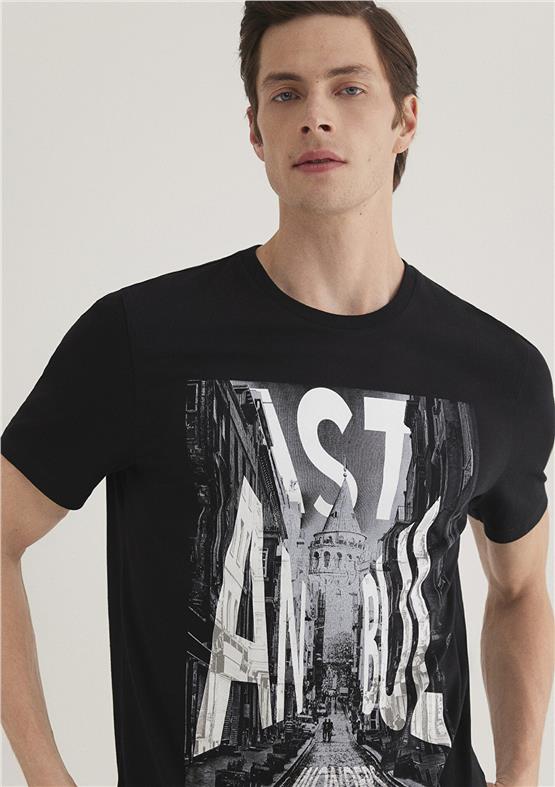 Mavi M067053-900 Siyah Erkek Regular Galata İstanbul Baskılı T-Shirt