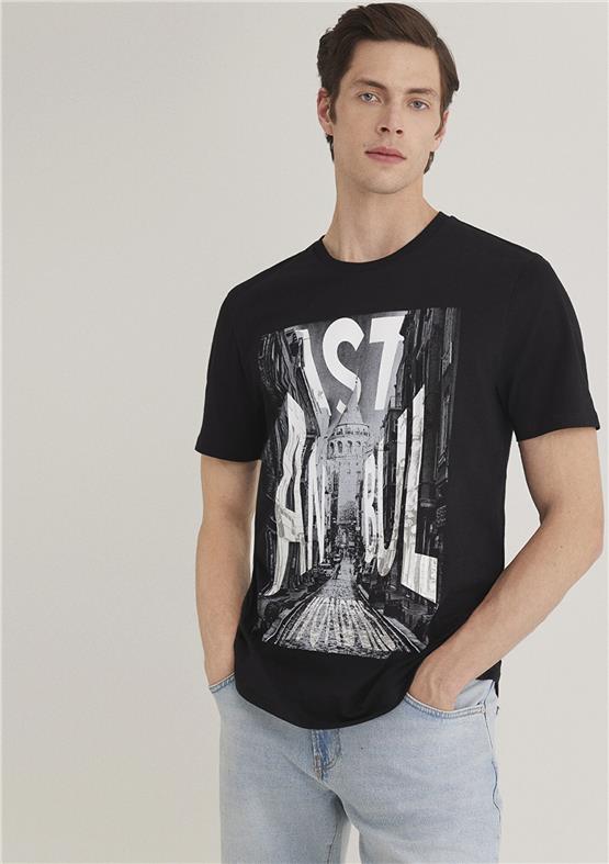 Mavi M067053-900 Siyah Erkek Regular Galata İstanbul Baskılı T-Shirt