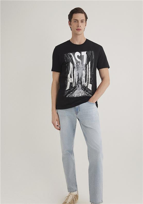 Mavi M067053-900 Siyah Erkek Regular Galata İstanbul Baskılı T-Shirt