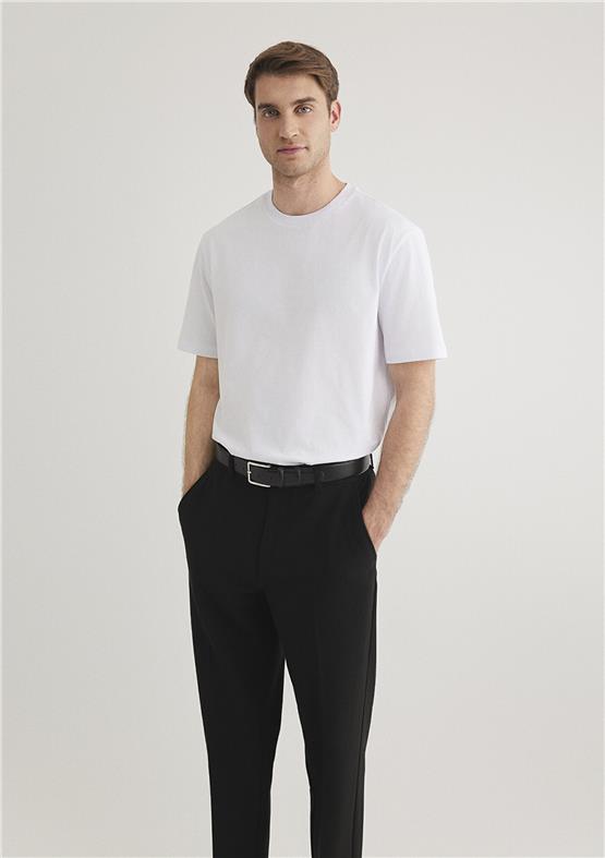 Mavı M067082-620 Beyaz Erkek Slım Long Basıc Bısıklet Yaka T-Shırt