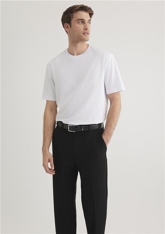 Mavı M067082-620 Beyaz Erkek Slım Long Basıc Bısıklet Yaka T-Shırt