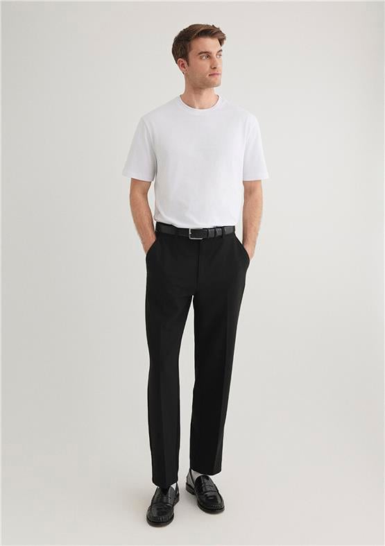 Mavı M067082-620 Beyaz Erkek Slım Long Basıc Bısıklet Yaka T-Shırt