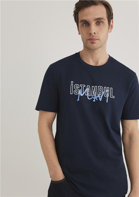 Mavi M067114-34319 Gece Lacivert Erkek İstanbul Baskılı T-Shirt