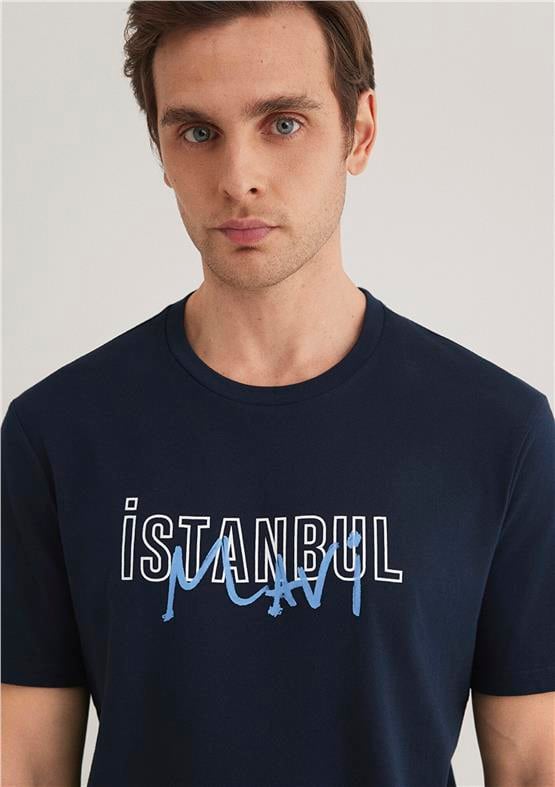 Mavi M067114-34319 Gece Lacivert Erkek İstanbul Baskılı T-Shirt