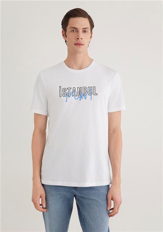 Mavi M067114-620 Beyaz Erkek Regular İstanbul Baskılı T-Shirt
