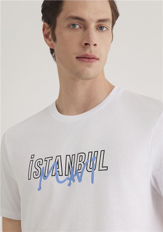 Mavi M067114-620 Beyaz Erkek Regular İstanbul Baskılı T-Shirt