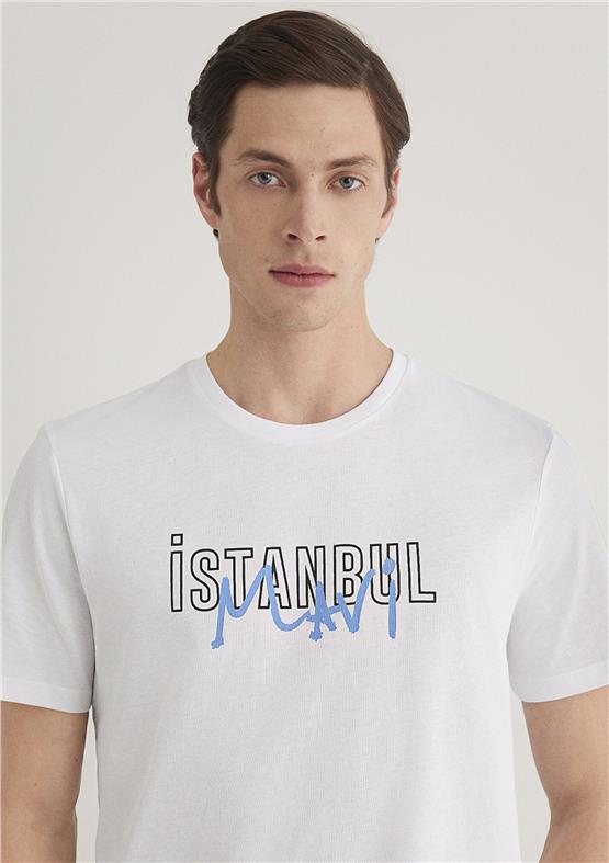Mavi M067114-620 Beyaz Erkek Regular İstanbul Baskılı T-Shirt