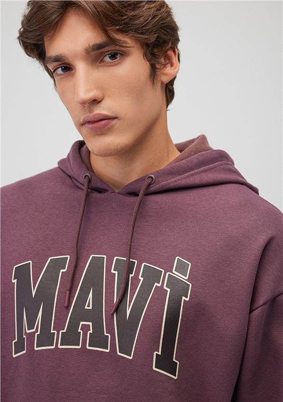 Mavı M067149-70260 Huckleberry Erkek Oversıze Kapusonlu Mavı Logo Baskılı Sweatshırt