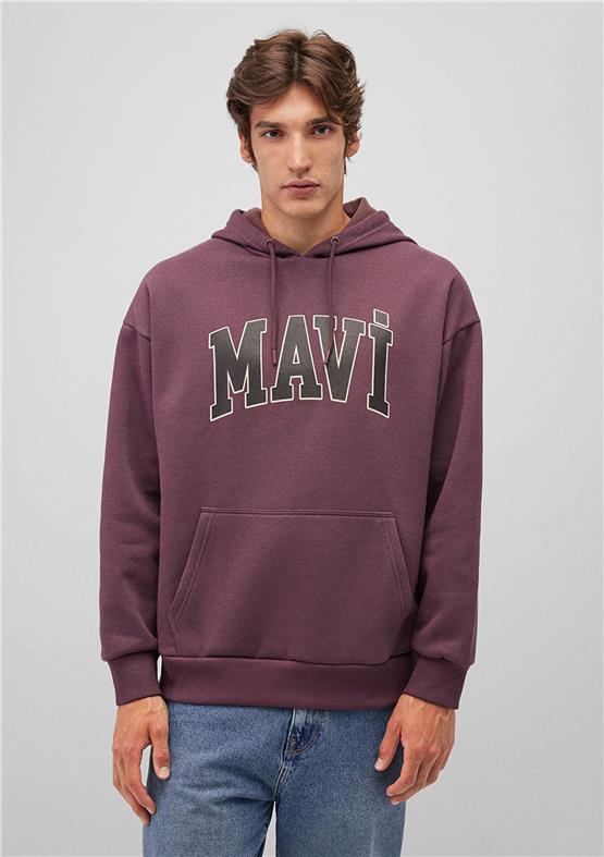 Mavı M067149-70260 Huckleberry Erkek Oversıze Kapusonlu Mavı Logo Baskılı Sweatshırt