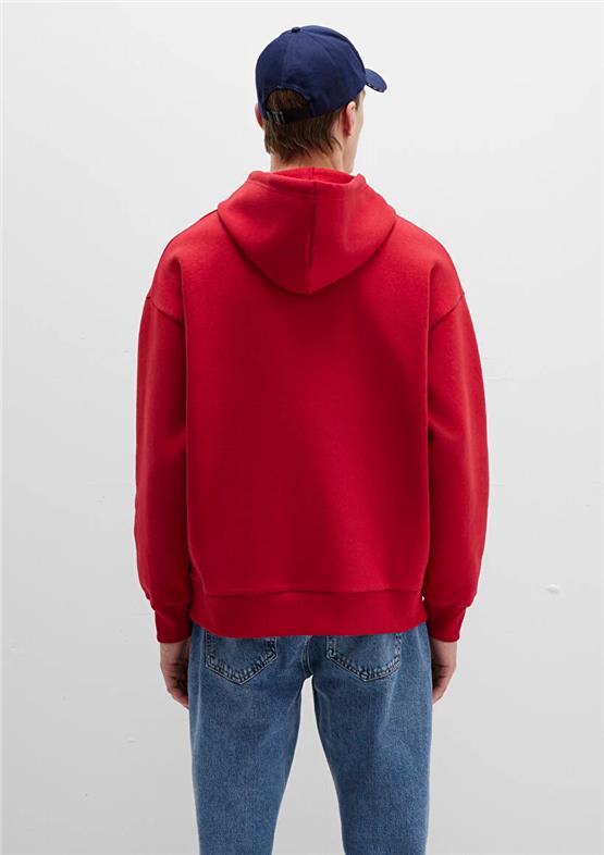 Mavı M067149-70464 Koyu Acı Kırmızı Erkek Mavı Logo Baskılı Kapusonlu Oversıze Sweatshırt