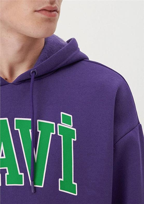 Mavi M067149-70693 Canlı Mor Erkek Oversize Kapuşonlu Logo Sweatshirt