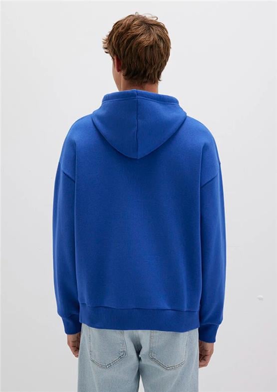 Mavı M067149-70907 Derın Denız Mavı Erkek Mavı Logo Baskılı Kapusonlu Oversıze Sweatshırt